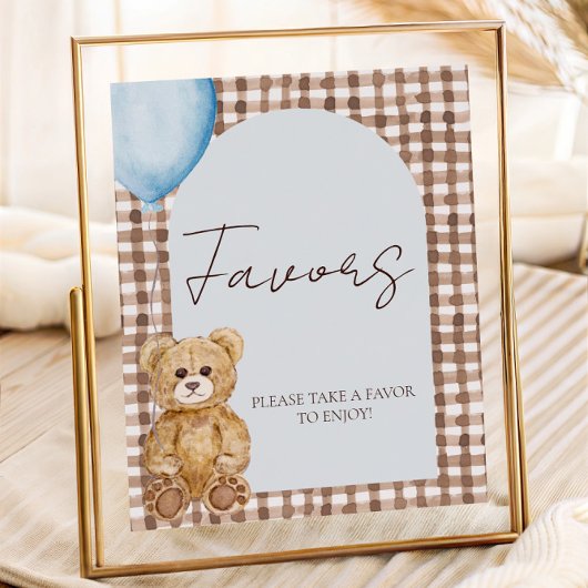 Poster Baby shower de l'ours bleu Teddy Favoriser la tabl