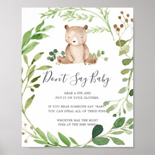 Poster Baby shower de l'ours ne pas dire signe bébé