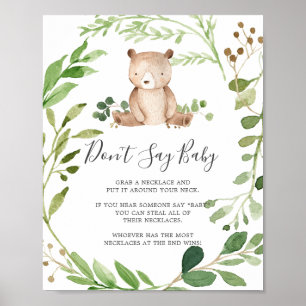 Poster Baby shower de l'ours ne pas dire signe bébé