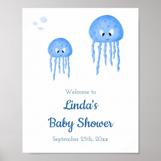Poster Baby shower de méduse bleu mignonne Bienvenue (Devant)