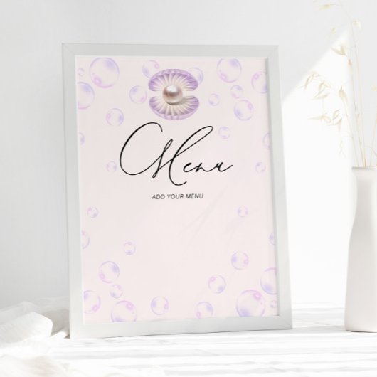 Poster Baby shower de menu Pearl Purple Bubbles