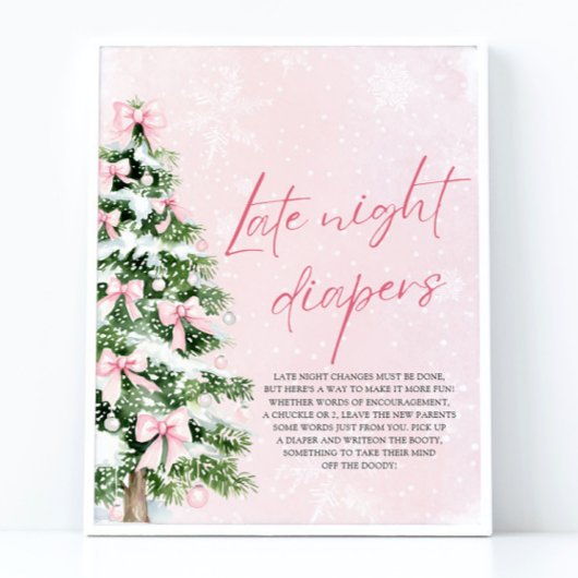 Poster Baby shower de Noël Pink Bow Late Night Diapés