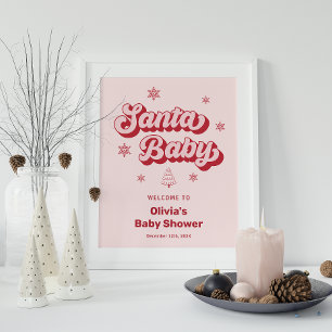 Poster Baby shower de Noël Pink Père Noël