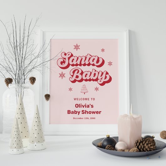 Poster Baby shower de Noël Pink Père Noël