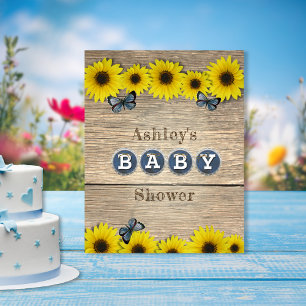 Poster Baby shower de papillon de tournesol rustique