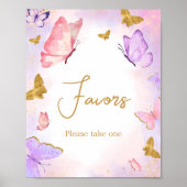 Poster Baby shower de papillon violet rose or Faveurs (Devant)