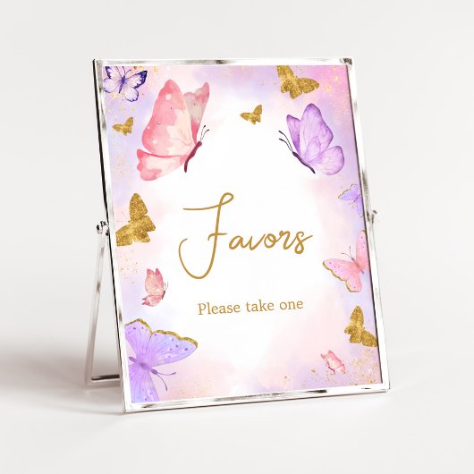 Poster Baby shower de papillon violet rose or Faveurs