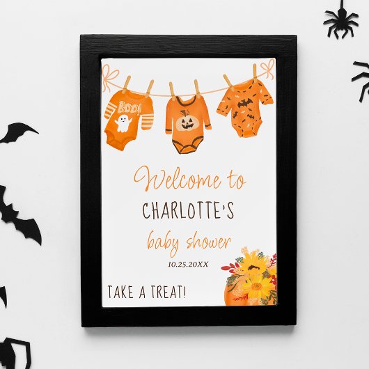 Poster Baby shower de petit boite d'Halloween fleuri d'ac