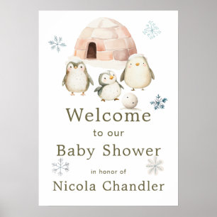 Poster Baby shower de pingouins d'hiver