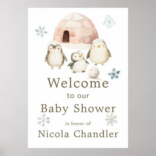 Poster Baby shower de pingouins d'hiver (Devant)