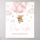 Poster Baby shower de plongeur Boho Pink Bear Balloon Raf (Devant)