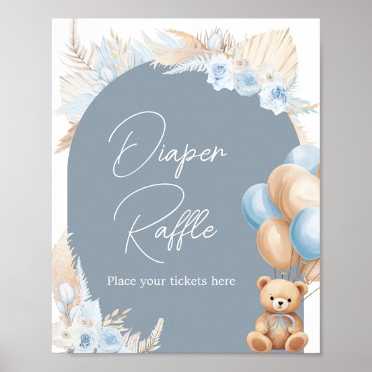 Poster Baby shower de plongeur de l'ours bleu Boho Raffle (Devant)