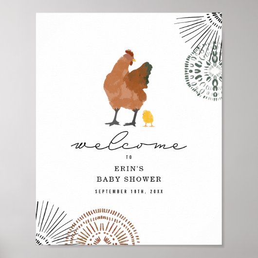 Poster Baby shower de poulet Bienvenue 8x10 (Devant)