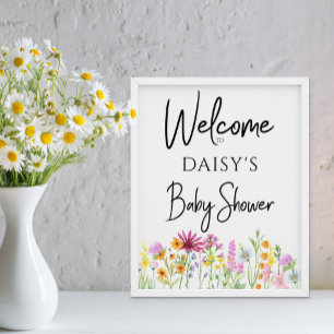 Poster Baby shower de prairie fleur sauvage Bienvenue
