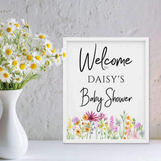 Poster Baby shower de prairie fleur sauvage Bienvenue