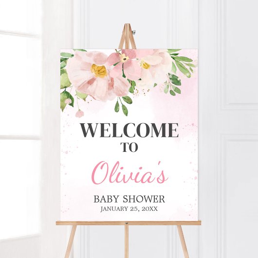 Poster Baby shower de printemps rose vif Bienvenue