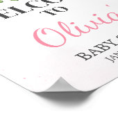 Poster Baby shower de printemps rose vif Bienvenue (Coin)