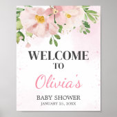 Poster Baby shower de printemps rose vif Bienvenue (Devant)
