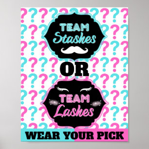 Poster Baby shower de révélation de genre Staches ou Lash