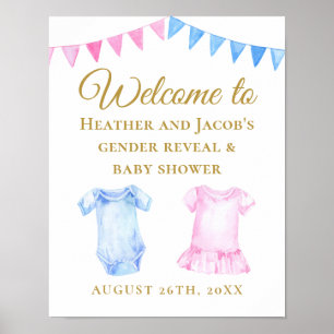 Poster Baby shower de révélation de sexe rose bleu Affich