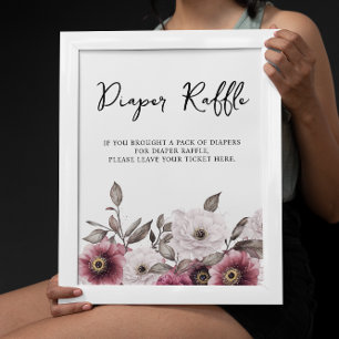 Poster Baby shower de rousseur blanc et floral de prune