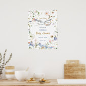 Poster Baby shower de ruban Fleur sauvage Stork Bienvenue (Cuisine)
