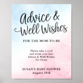Poster Baby shower de script rose et bleu Conseils et sou (Devant)