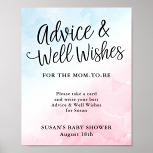 Poster Baby shower de script rose et bleu Conseils et sou