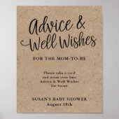 Poster Baby shower de script rustique Kraft Conseils et s (Devant)
