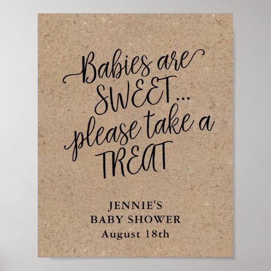 Poster Baby shower de script rustique Kraft Favoriser l'a (Devant)
