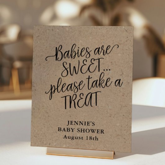 Poster Baby shower de script rustique Kraft Favoriser l'a
