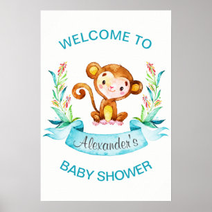 Poster Baby shower de singe d'aquarelle