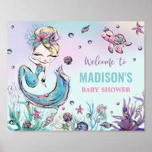 Poster Baby shower de sirène de Blonde sous la mer Bienve