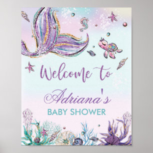 Poster Baby shower de sirènes sous l'Affiche de bienvenue
