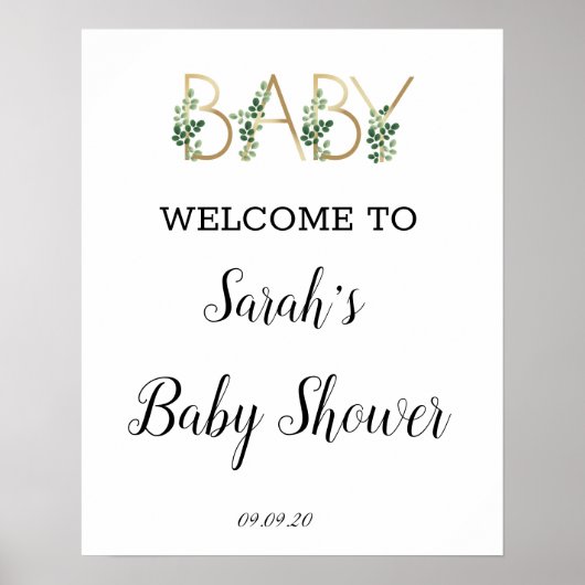 Poster Baby shower de Slogan vert mignon Bienvenue (Devant)