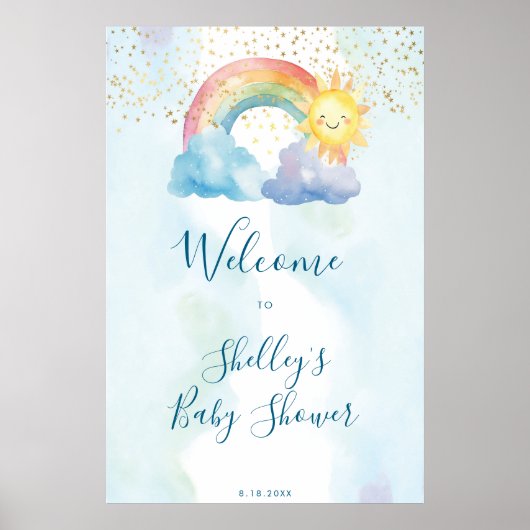 Poster baby shower de soleil arc-en-ciel mignon signe de (Devant)