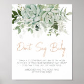 Poster Baby shower de succulents verdure Ne pas dire bébé (Devant)