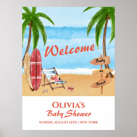 Poster Baby shower de surf de bébé à bord Accueil (Devant)