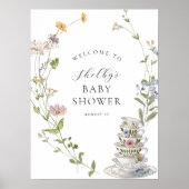 Poster Baby shower de thé fleur sauvage Bienvenue (Devant)