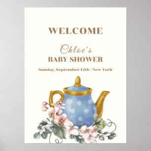 Poster Baby shower de thé Fleur sauvage vintage Bienvenue