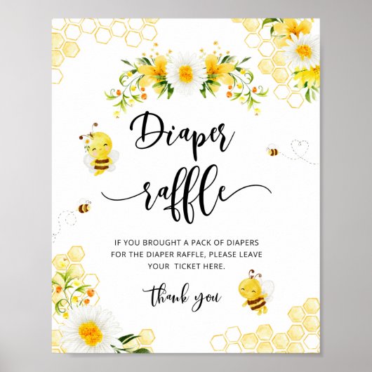 Poster Baby shower de tombole de la couche d'abeille (Devant)