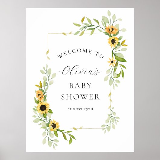 Poster Baby shower de tournesol et verdure Bienvenue (Devant)