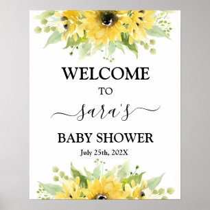 Poster Baby shower de tournesol Fille Signal de bienvenue