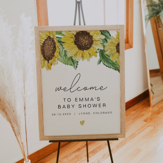 Poster BABY SHOWER de tournesol rustique EMMA Bienvenue