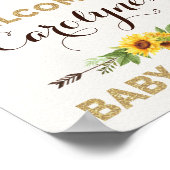 Poster Baby shower de tournesols Rustique Boho Bienvenue (Coin)