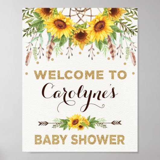 Poster Baby shower de tournesols Rustique Boho Bienvenue (Devant)