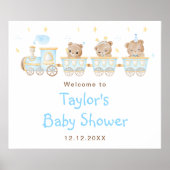 Poster Baby shower de train Bear Blue (Devant)
