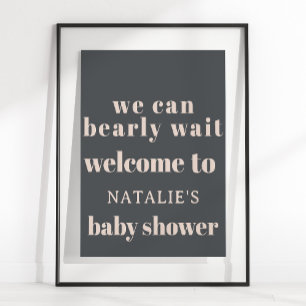 Poster Baby shower de typographie rose-gris-boho