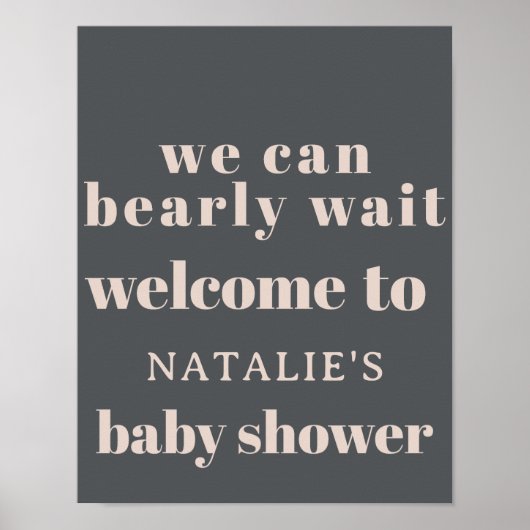 Poster Baby shower de typographie rose-gris-boho (Devant)