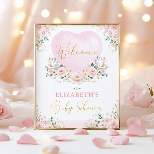 Poster Baby shower de Valentines florale rose pâle Bienve